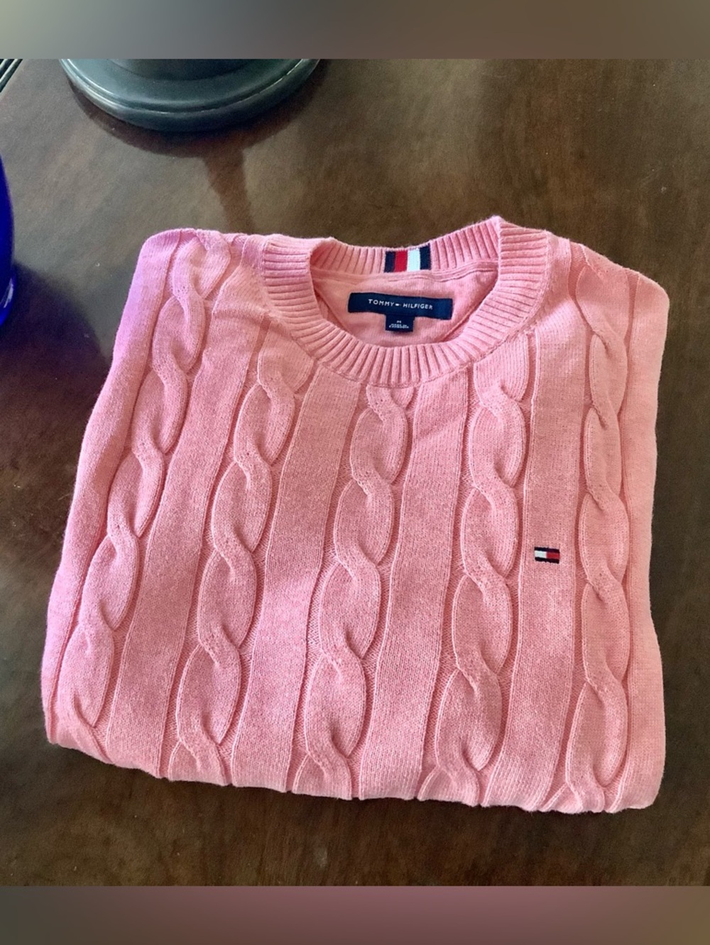 Tommy Hilfiger Pink Cable-Knit Crewneck Sweater Sz Med EUC
